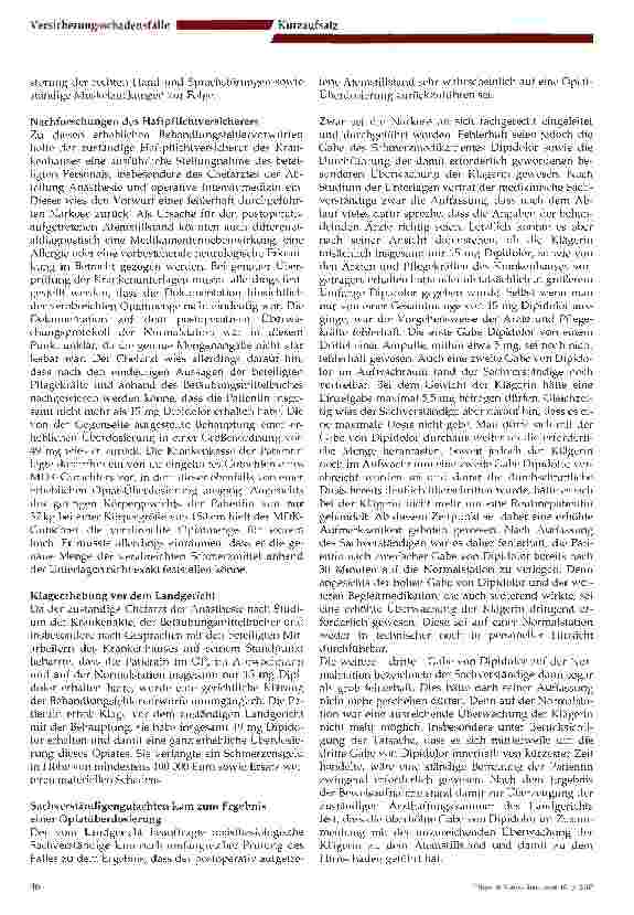 Vorschauseite 2: Postoperative Überdosierung eines Schmerzmedikamentes und fehlerhafte Überwachung auf der Normalstation