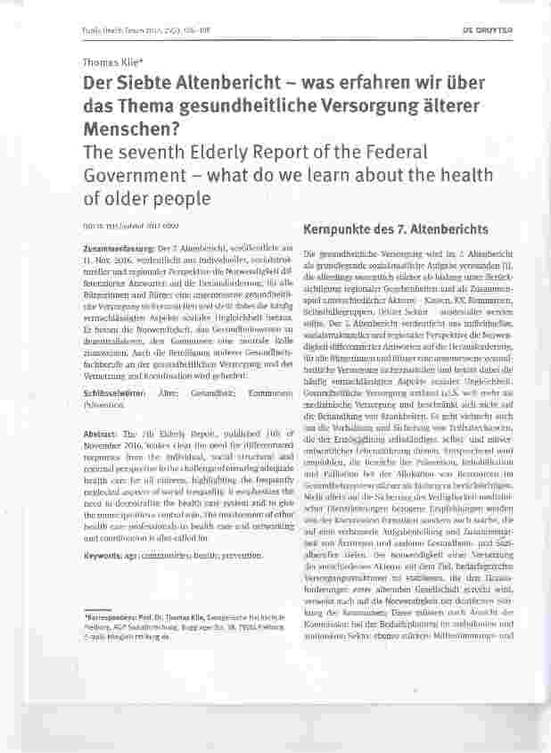 Vorschauseite 1: Der Siebte Altenbericht - was erfahren wir über das Thema gesundheitliche Versorgung älterer Menschen?