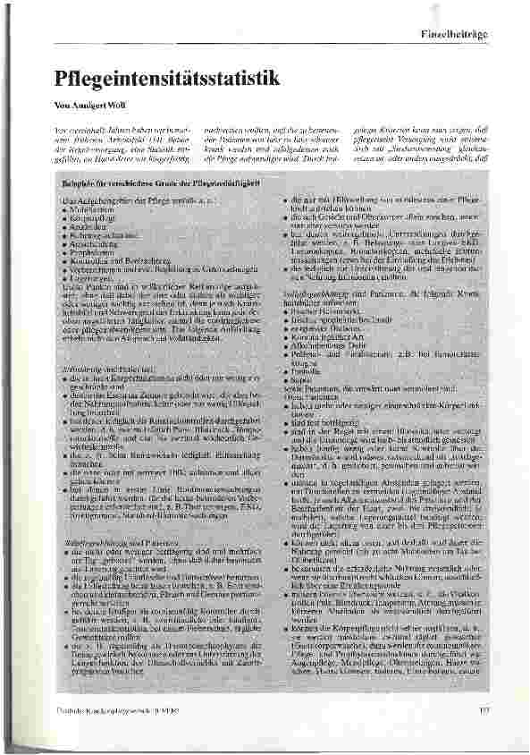 Vorschauseite 1: Pflegeintensitätsstatistik