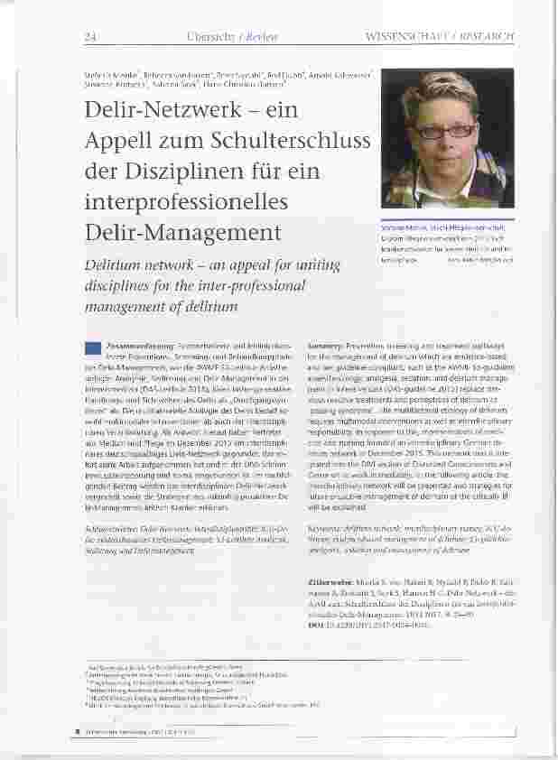 Vorschauseite 1: Delir-Netzwerk ein Appell zum Schulterschluss der Disziplinen für ein interprofessionelles Delir-Management