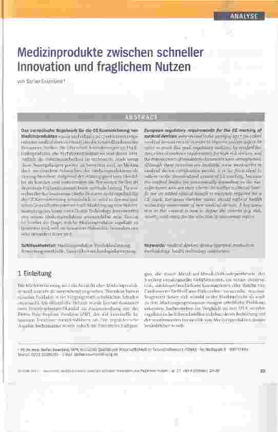 Vorschauseite 1: Medizinprodukte zwischen schneller Innovation und fraglichem Nutzen