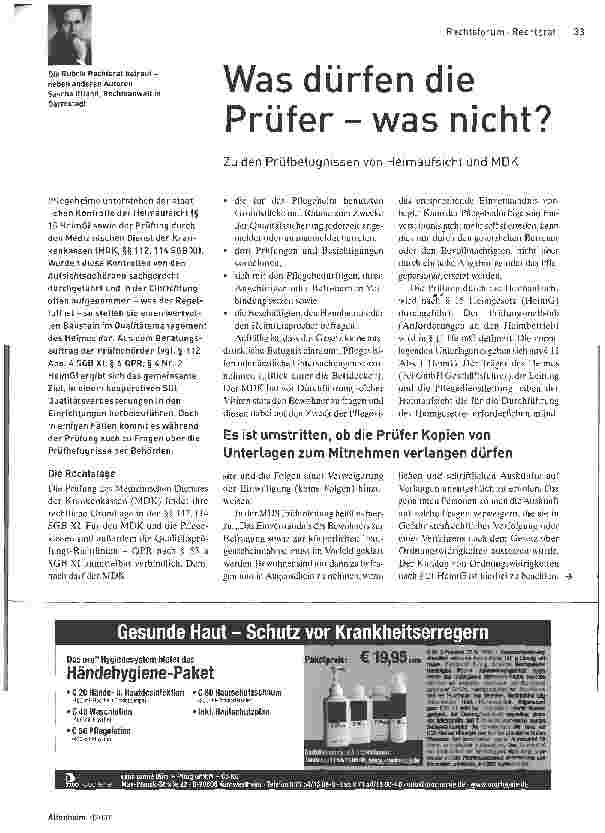 Vorschauseite 1: Was dürfen die Prüfer-was nicht? - Zu den Prüfbefugnissen von Heimaufsicht und MDK