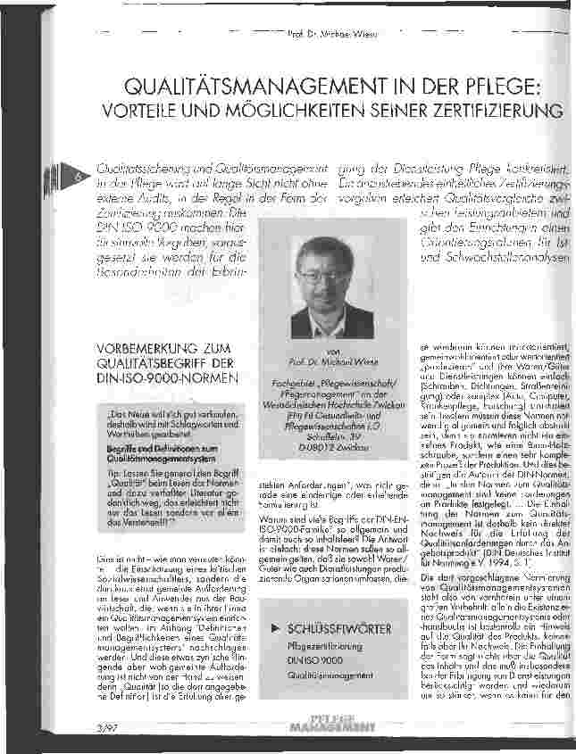 Vorschauseite 1: Qualitätsmanagement in der Pflege: Vorteile und Möglichkeiten seiner Zertifizierung