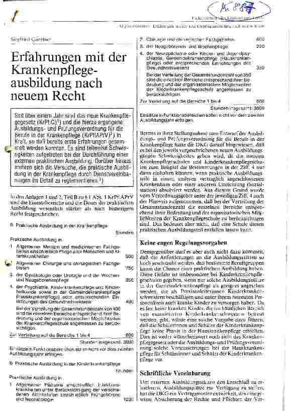 Vorschauseite 1: Erfahrungen mit der Krankenpflegeausbildung nach neuem Recht