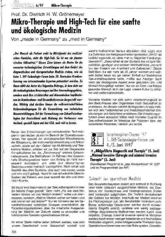 Vorschauseite 1: Mikro-Therapie und High-Tech für eine sanfte und ökologische Medizin