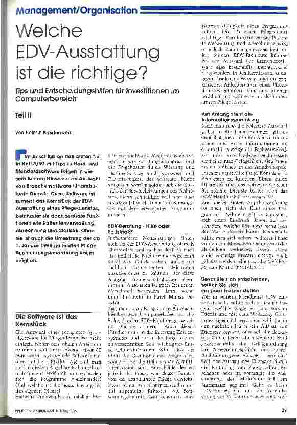 Vorschauseite 1: Welche EDV-Ausstattung ist die richtige? Tips und Entscheidungshilfen für Investitionen im Computerbereich