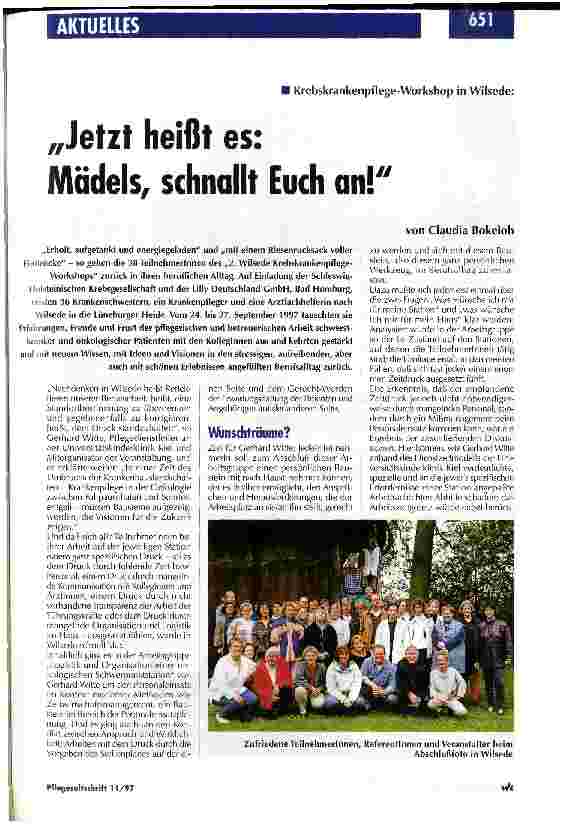 Vorschauseite 1: Jetzt heißt es: Mädels, schnallt Euch an! Krebskrankenpflege-Workshop in Wilsede
