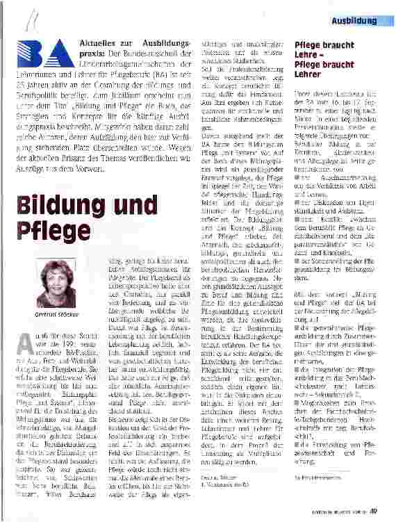 Vorschauseite 1: Bildung und Pflege Aktuelles zur Ausbildungspraxis