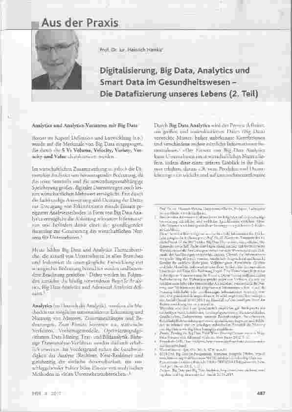 Vorschauseite 1: Digitalisierung, Big Data, Analytics und Smart Data im Gesundheitswesen - Die Datafizierung unseres Lebens (2. Teil)