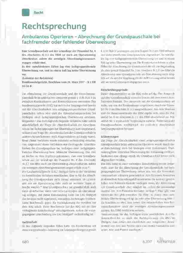 Vorschauseite 1: Ambulantes Operieren - Abrechnung der Grundpauschale bei fachfremder oder fehlender Überweisung