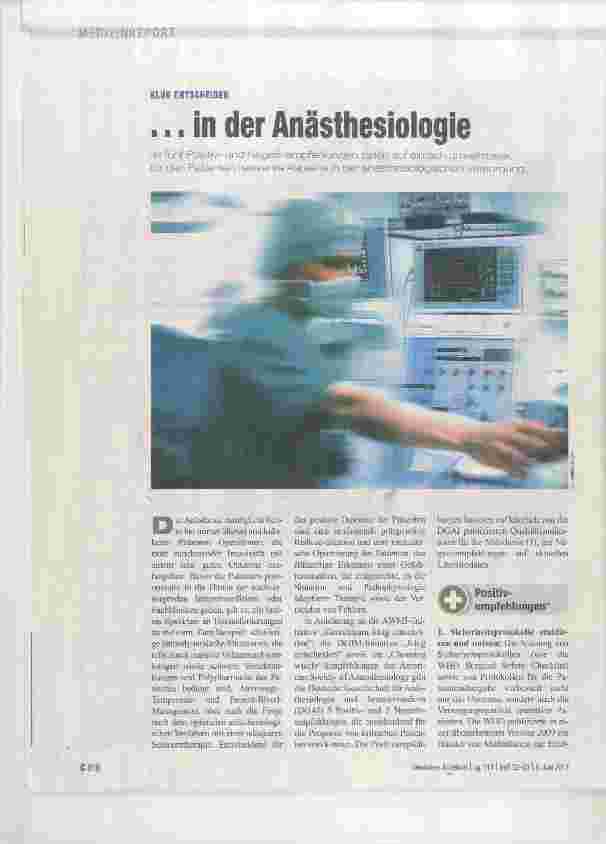 Vorschauseite 1: . .. in der Anästhesiologie