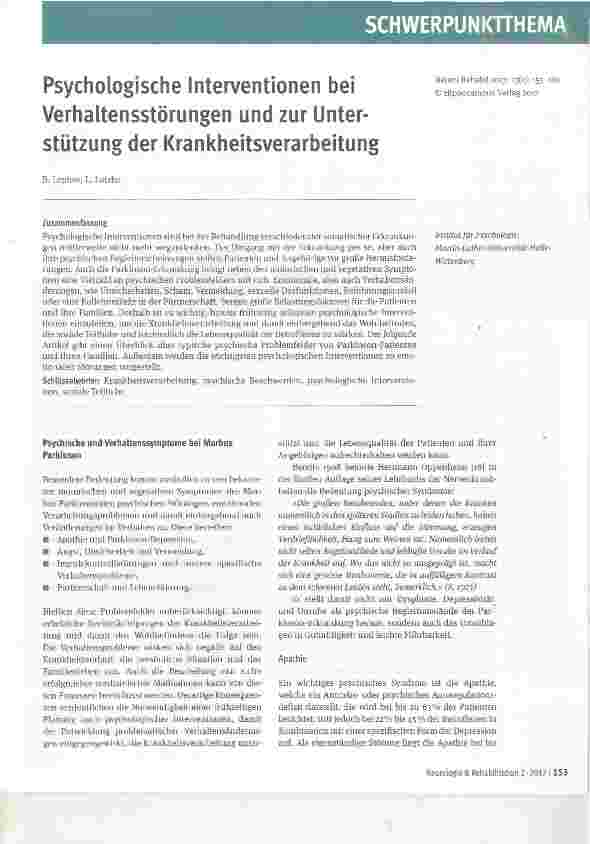Vorschauseite 1: Psychologische Interventionen bei Verhaltensstörungen und zur Unterstützung der Krankheitsverarbeitung