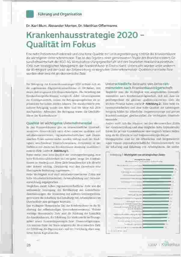 Vorschauseite 1: Krankenhausstrategie 2020 Qualität im Fokus