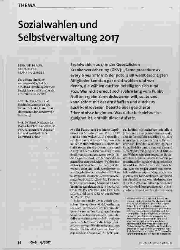 Vorschauseite 1: Sozialwahlen und Selbstverwaltung 2017