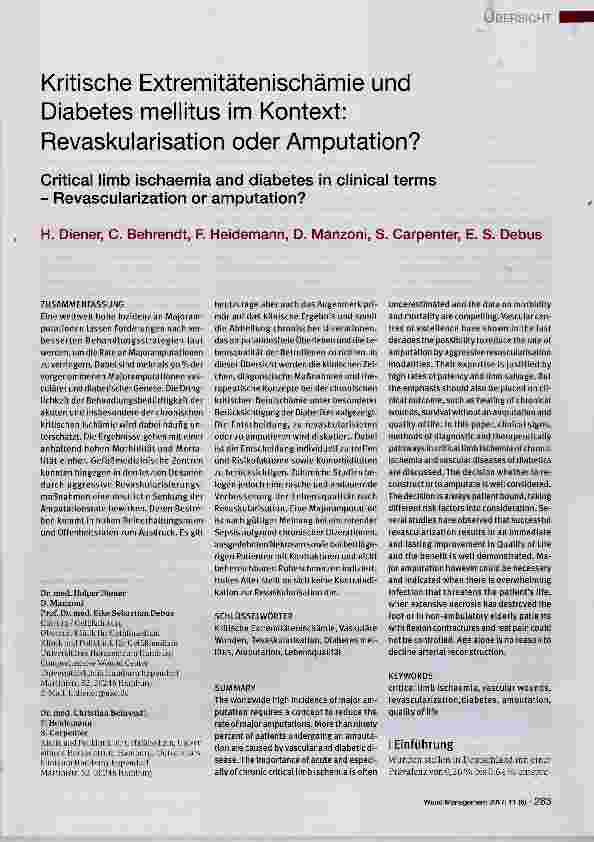 Vorschauseite 1: Kritische Extremitätenischämie und Diabetes mellitus im Kontext: Revaskularisation oder Amputation?