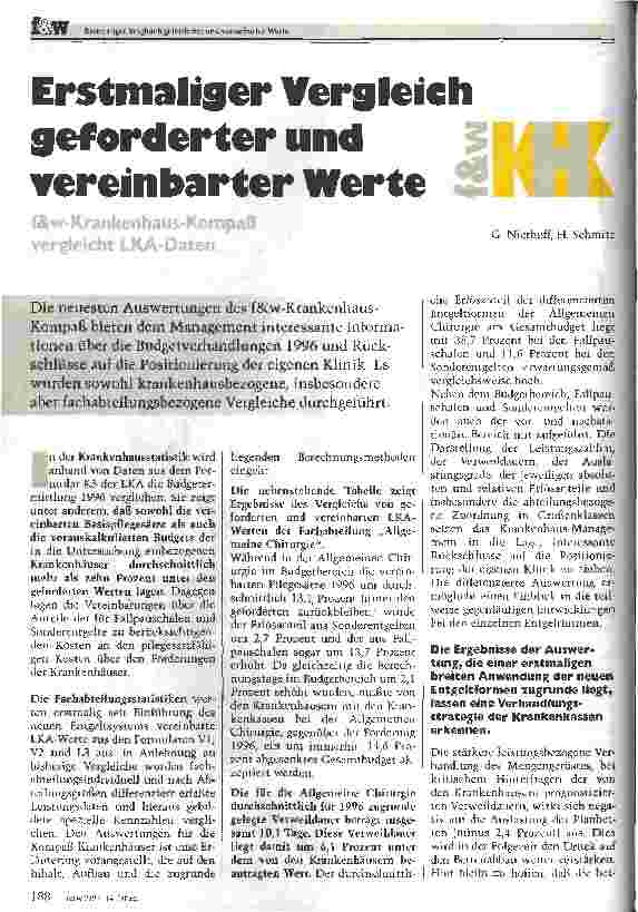 Vorschauseite 1: Erstmaliger Vergleich geforderter und vereinbarter Werte f&w-Krankenhaus-Kompaß vergleicht LKA-Daten