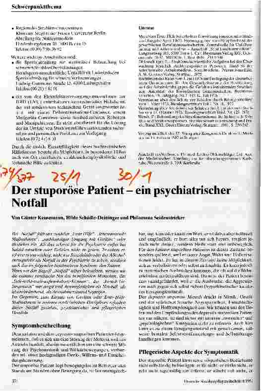 Vorschauseite 1: Der stuporöse Patient - ein psychiatrischer Notfall