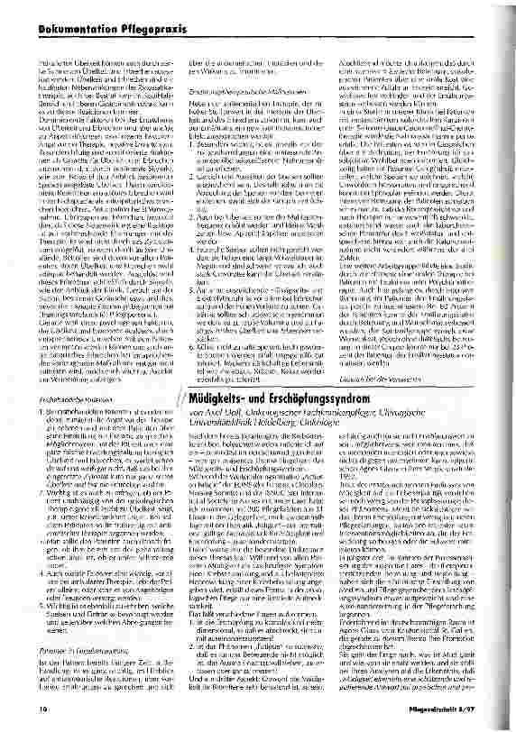 Vorschauseite 1: I. Belastungen der Krebskranken und der Pflegenden Müdigkeitsund Erschöpfungssyndrom