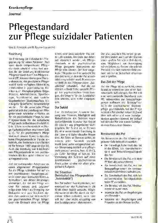 Vorschauseite 1: Pflegestandard zur Pflege suizidaler Patienten