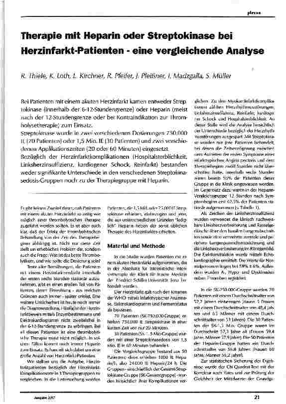 Vorschauseite 1: Therapie mit Heparin oder Streptokinase bei Herzinfarkt-Patienten - eine vergleichende Analyse