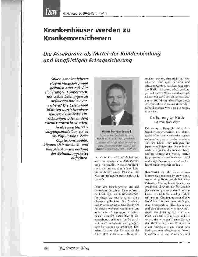 Vorschauseite 1: Krankenhäuser werden zu Krankenversicherern