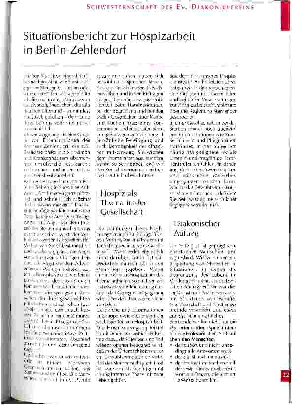Vorschauseite 1: Situationsbericht zur Hospizarbeit in Berlin-Zehlendorf