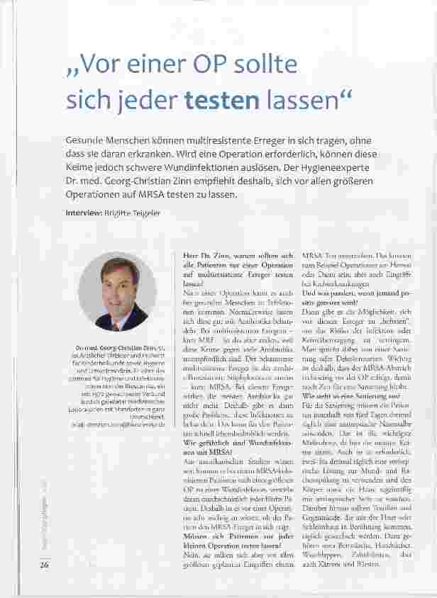 Vorschauseite 1: Vor einer OP sollte sich jeder testen lassen
