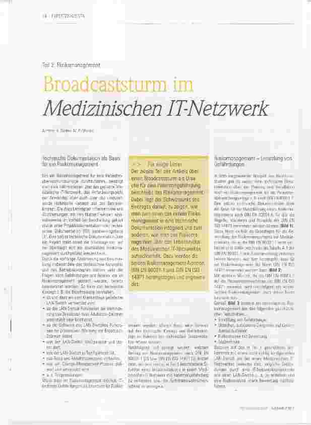 Vorschauseite 1: Broadcaststurm im Medizinischen IT-Netzwerk