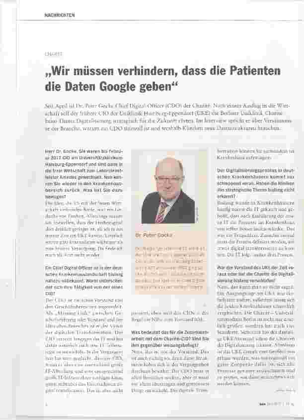 Vorschauseite 1: „Wir müssen verhindern, dass die Patienten die Daten Google geben“