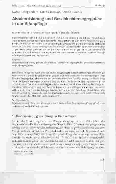 Vorschauseite 1: Akademisierung und Geschlechtersegregation in der Altenpflege