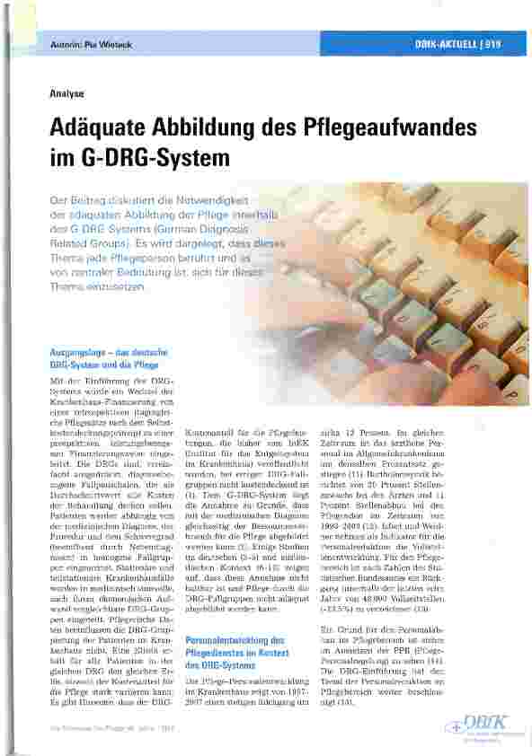 Vorschauseite 1: Adäquate Abbildung des Pflegeaufwandes im G-DRG-System