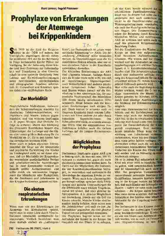 Vorschauseite 1: Prophylaxe von Erkrankungen der Atemwege bei Krippenkindern