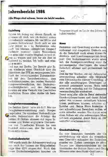Vorschauseite 1: Jahresbericht 1986 Alle Dinge sind schwer, bevor sie leicht werden.