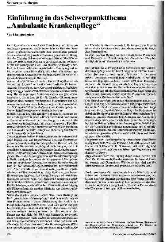 Vorschauseite 1: Einführung in das Schwerpunktthema Ambulante Krankenpflege