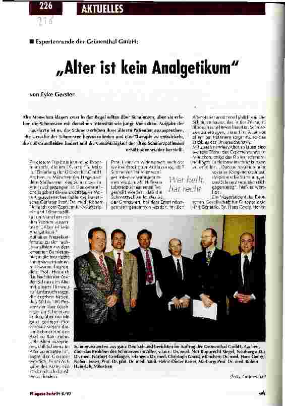 Vorschauseite 1: Alter ist kein Analgetikum Expertenrunde der Grünenthal GmbH