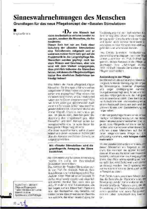 Vorschauseite 1: Sinneswahrnehmungen des Menschen Grundlagen für das neue Pflegekonzept der Basalen Stimmulation