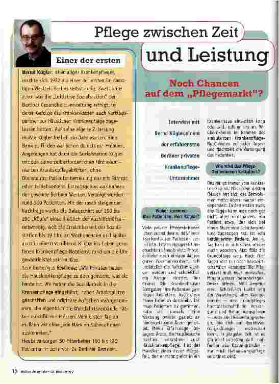 Vorschauseite 1: Pflege zwischen Zeit und Leistung Noch Chancen auf dem Pflegemarkt?