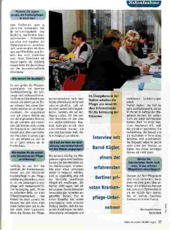 Vorschauseite 2: Pflege zwischen Zeit und Leistung Noch Chancen auf dem Pflegemarkt?