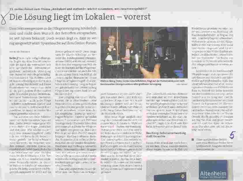 Vorschauseite 1: 13. contec-Forum zum Thema „Ambulant und stationär: wächst zusammen, was zusammengehört? “ Die Lösung liegt im Lokalen - vorerst