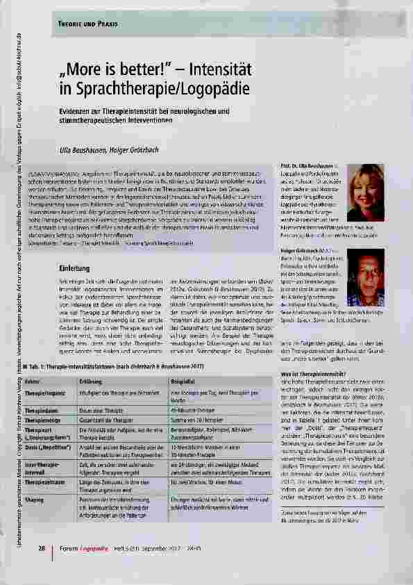 Vorschauseite 1: „More is better! - Intensität in Sprachtherapie/Logopädie