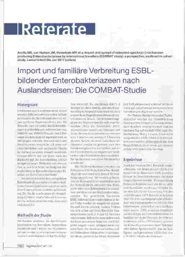 Vorschauseite 1: Import und familiäre Verbreitung ESBLbildender Enterobakteriazeen nach Auslandsreisen: Die COMBAT-Studie