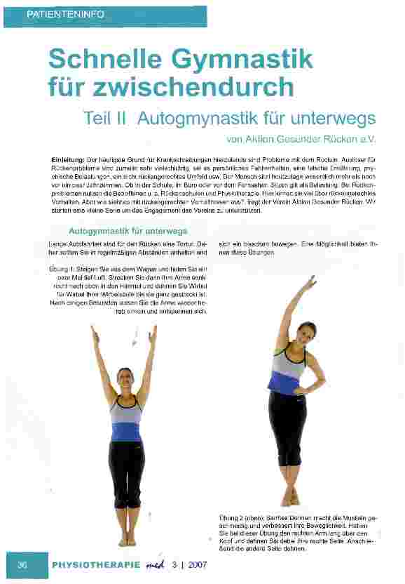 Vorschauseite 1: PATIENTEN INFOSchnelle Gymnastik für zwischendurchTeil II Autogmynastik für unterwegs