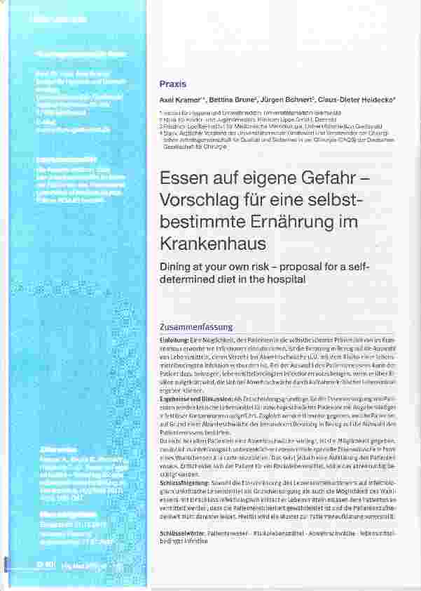 Vorschauseite 1: Essen auf eigene Gefahr Vorschlag für eine selbstbestimmte Ernährung im Krankenhaus