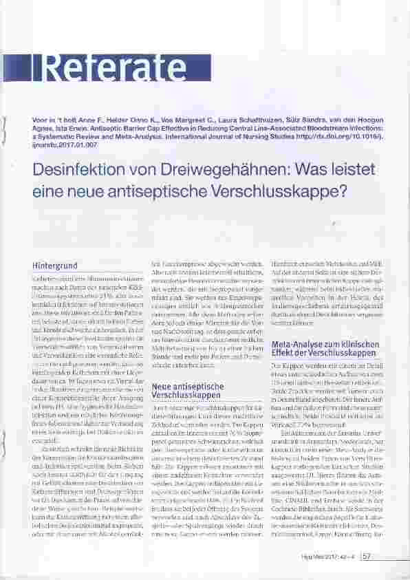 Vorschauseite 1: Desinfektion von Dreiwegehähnen: Was leistet eine neue antiseptische Verschlusskappe?