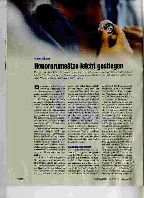 Vorschauseite 1: Honorarumsätze leicht gestiegen