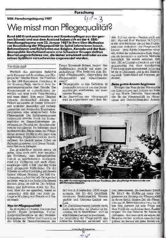Vorschauseite 1: Wie mißt man Pflegequalität? SBK-Forschungstagung 1987