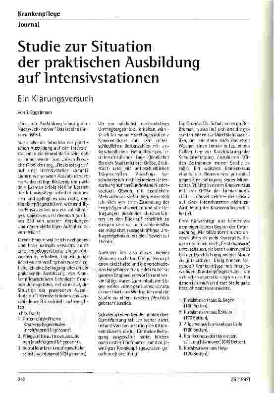 Vorschauseite 1: Studie zur Situation der praktischen Ausbildung auf Intensivstationen Ein Klärungsversuch