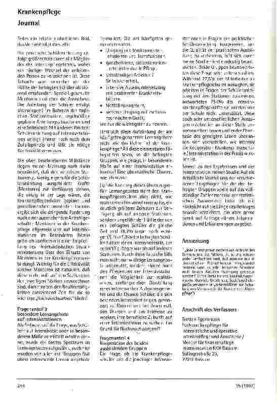Vorschauseite 3: Studie zur Situation der praktischen Ausbildung auf Intensivstationen Ein Klärungsversuch
