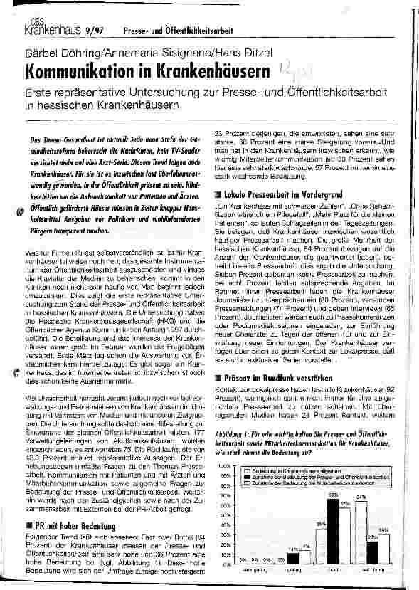 Vorschauseite 1: Kommunikation in Krankenhäusern Erste repräsentative Untersuchung zur Presseund Öffentlichkeitsarbeit in hessischen Krankenhäusern