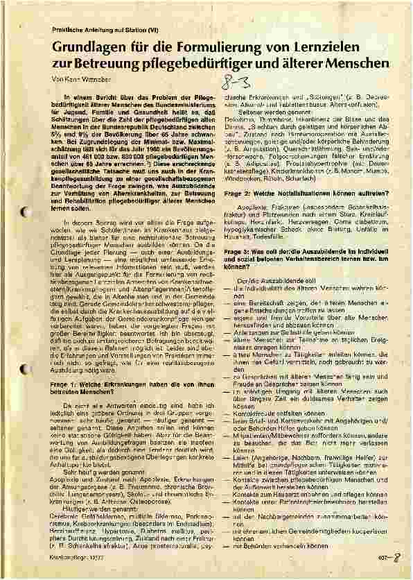 Vorschauseite 1: Grundlagen für die Formulierung von Lernzielen zur Betreuung pflegebedürftiger und älterer Menschen